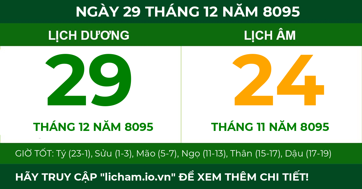 lịch âm ngày 29 tháng 12 năm 8095