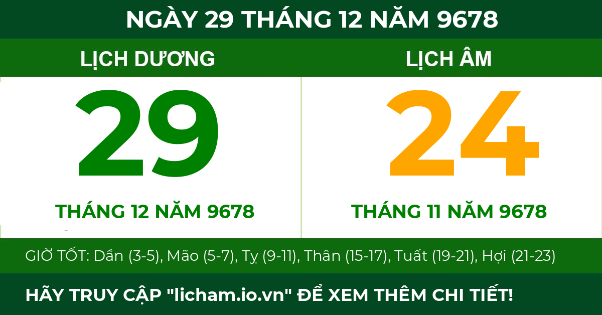 lịch âm ngày 29 tháng 12 năm 9678