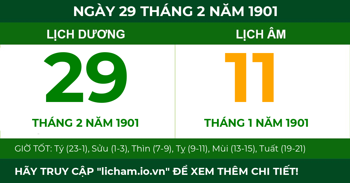 lịch âm ngày 29 tháng 2 năm 1901