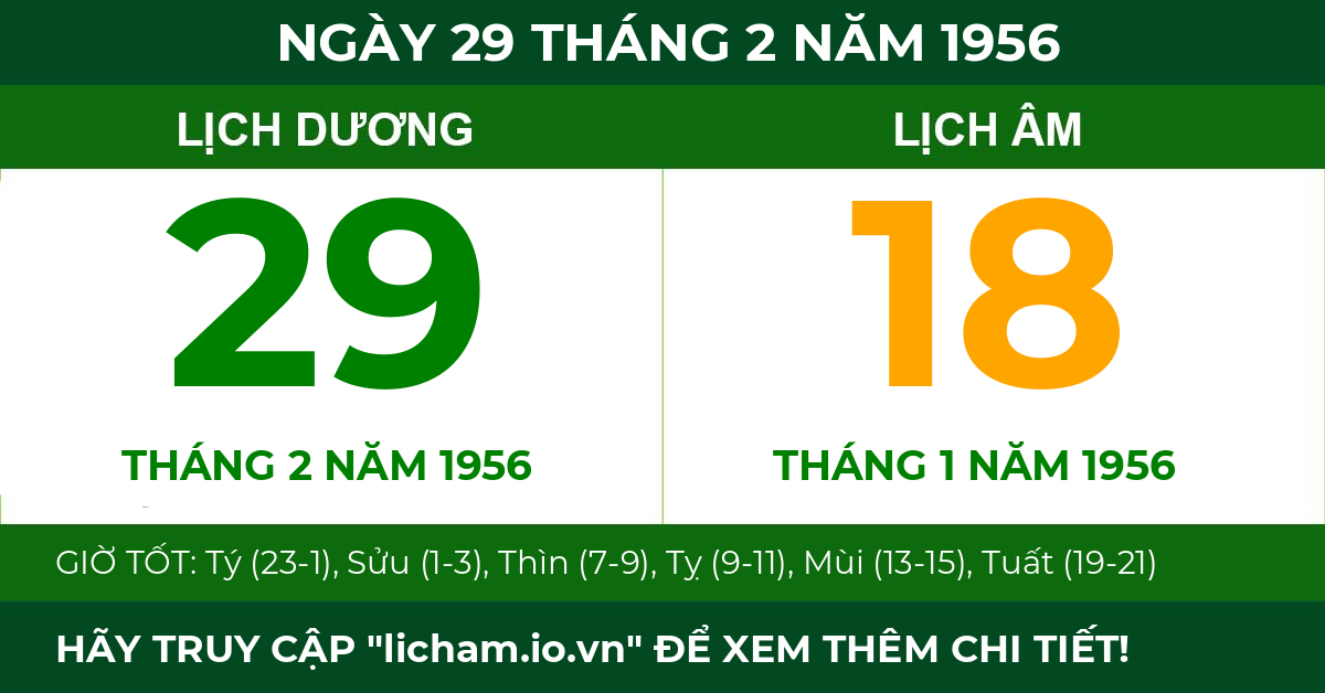 lịch âm ngày 29 tháng 2 năm 1956