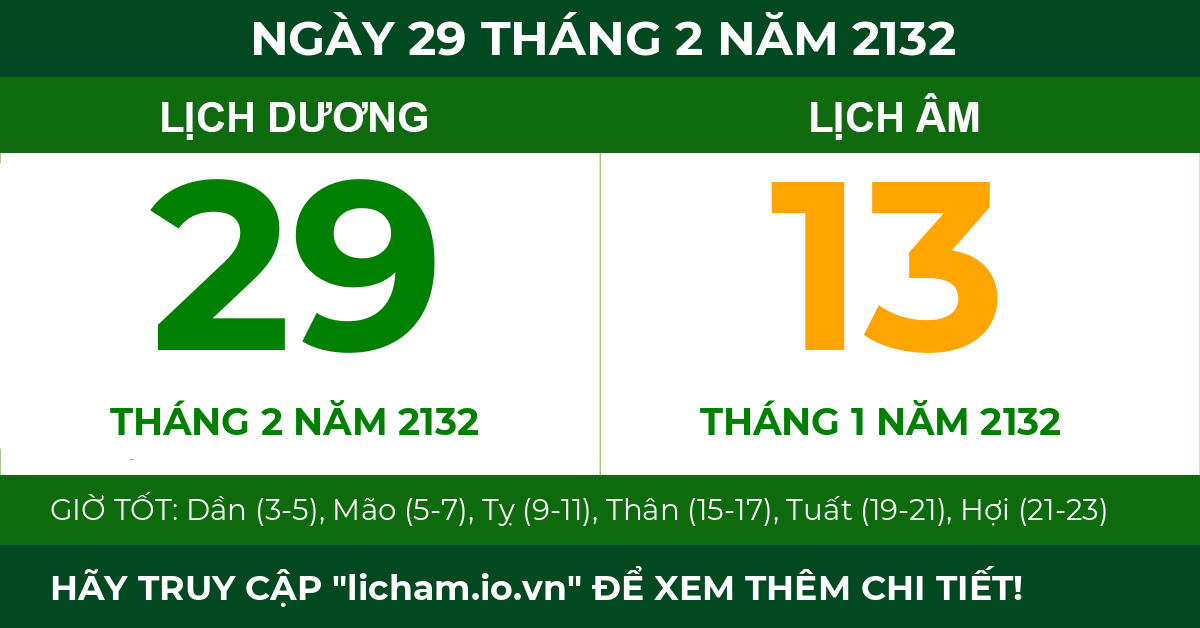 lịch âm ngày 29 tháng 2 năm 2132