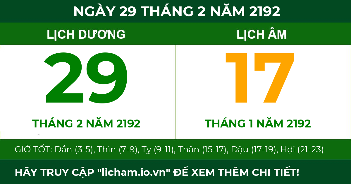 lịch âm ngày 29 tháng 2 năm 2192