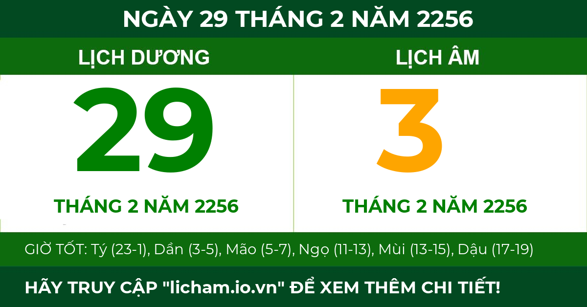 lịch âm ngày 29 tháng 2 năm 2256