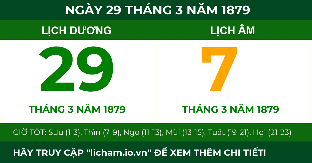 lịch âm ngày 29 tháng 3 năm 1879