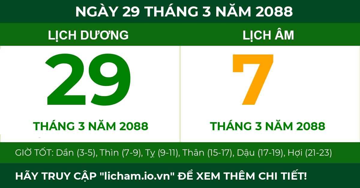 lịch âm ngày 29 tháng 3 năm 2088