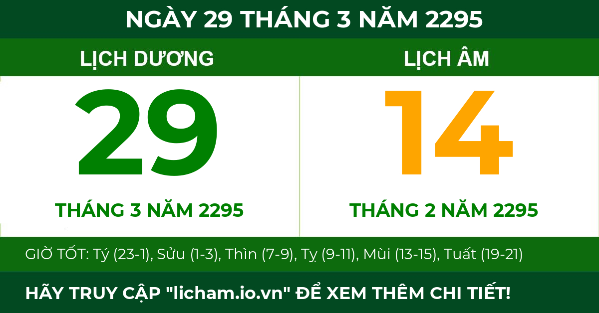 lịch âm ngày 29 tháng 3 năm 2295