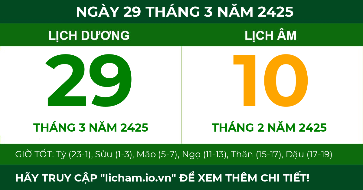 lịch âm ngày 29 tháng 3 năm 2425