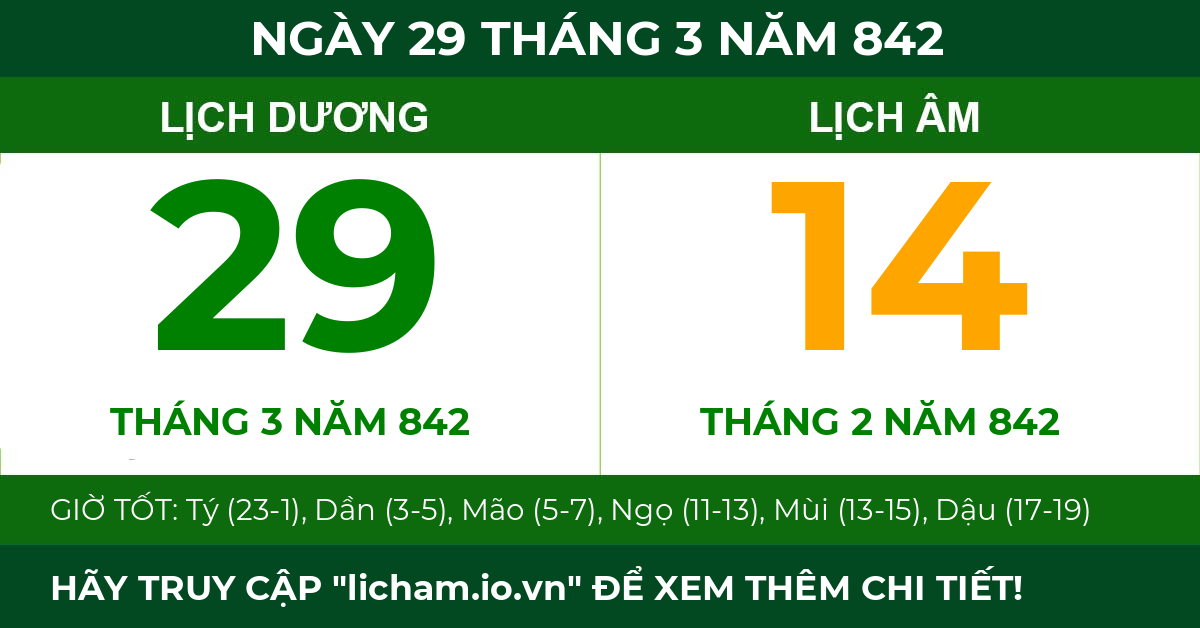 lịch âm ngày 29 tháng 3 năm 842