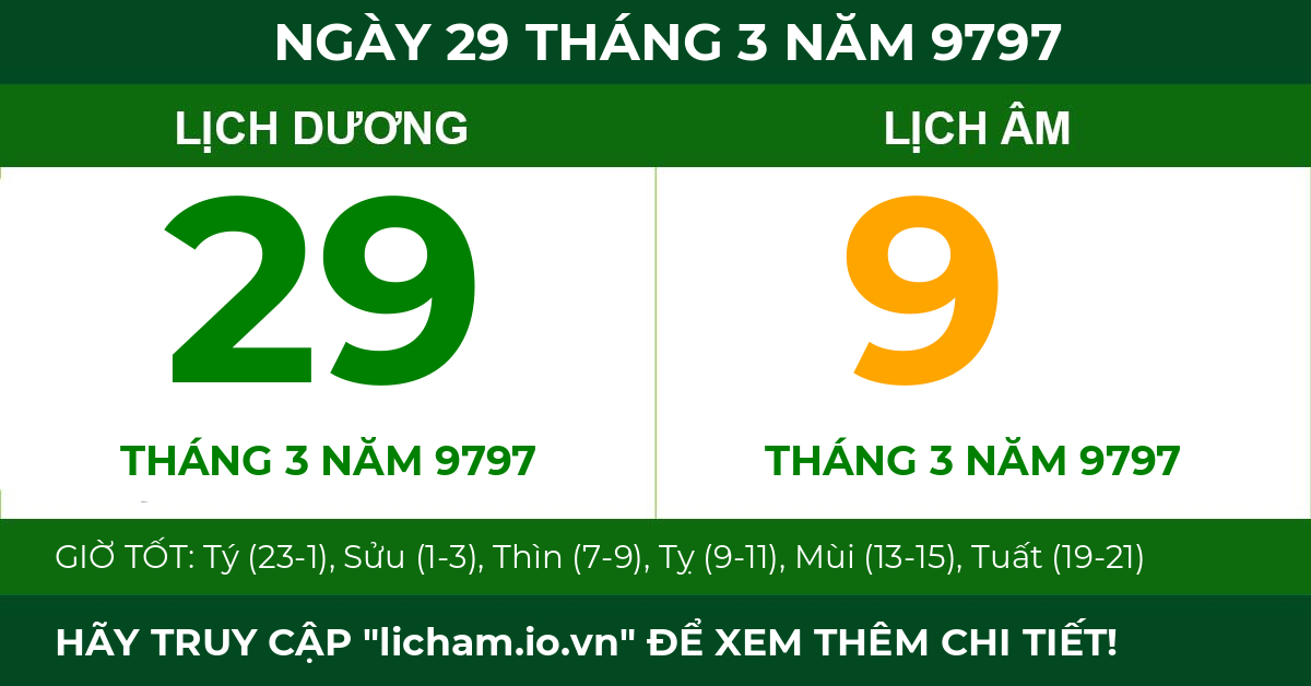 lịch âm ngày 29 tháng 3 năm 9797