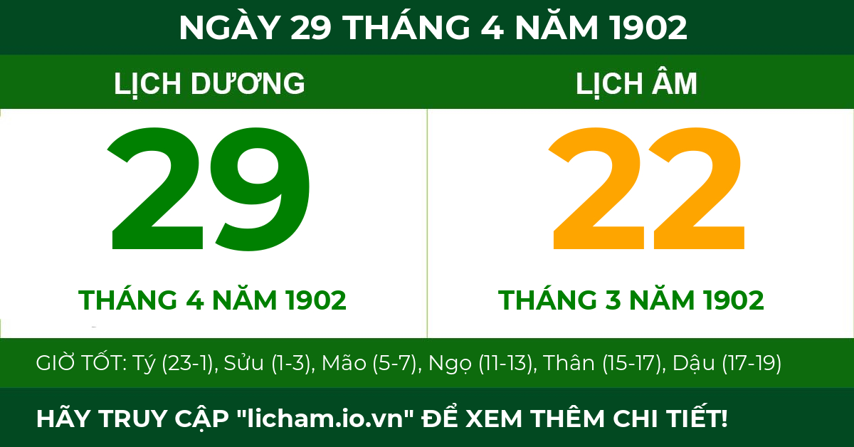 lịch âm ngày 29 tháng 4 năm 1902
