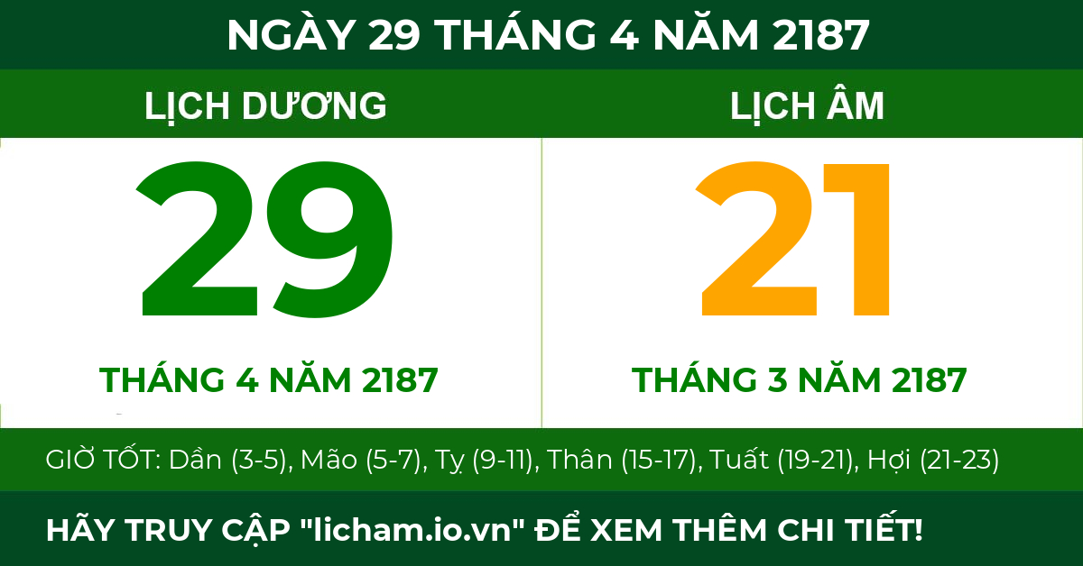 lịch âm ngày 29 tháng 4 năm 2187