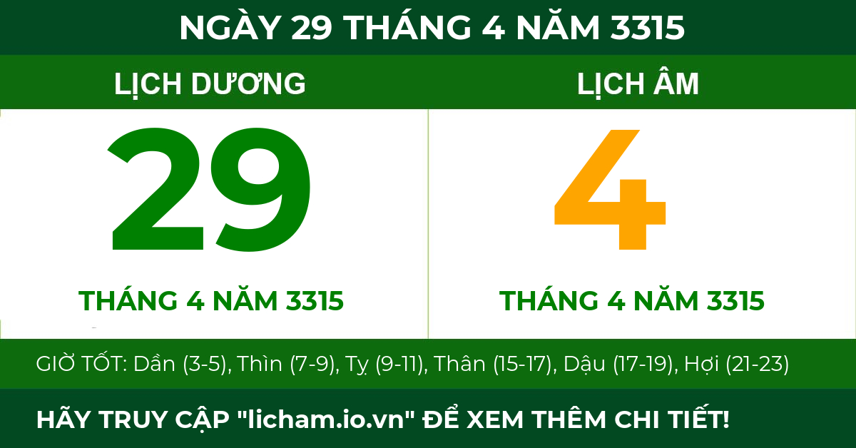 lịch âm ngày 29 tháng 4 năm 3315