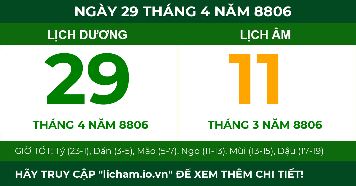 lịch âm ngày 29 tháng 4 năm 8806