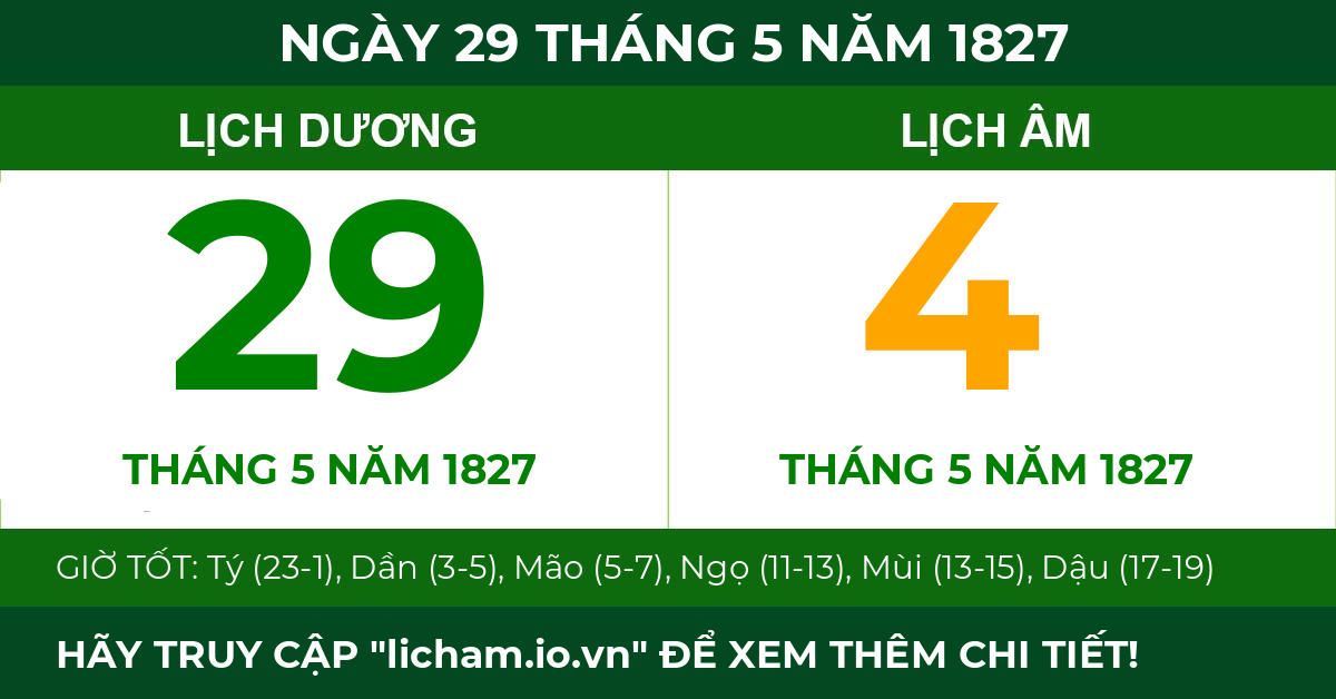 lịch âm ngày 29 tháng 5 năm 1827