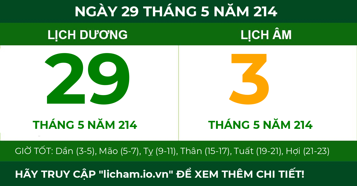 lịch âm ngày 29 tháng 5 năm 214