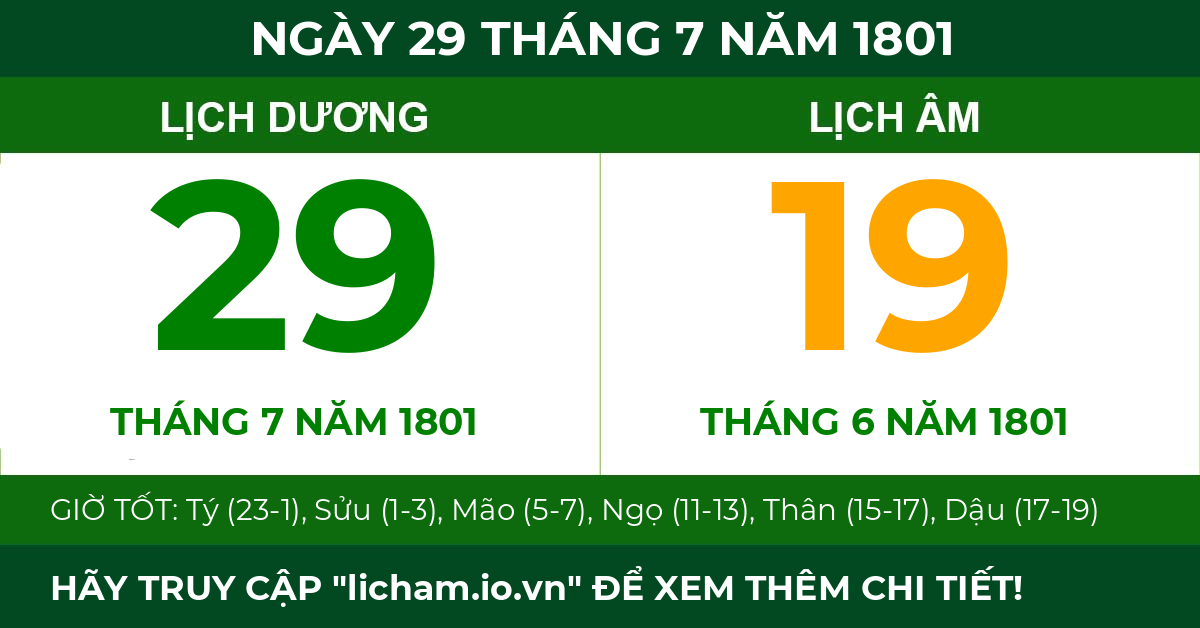 lịch âm ngày 29 tháng 7 năm 1801