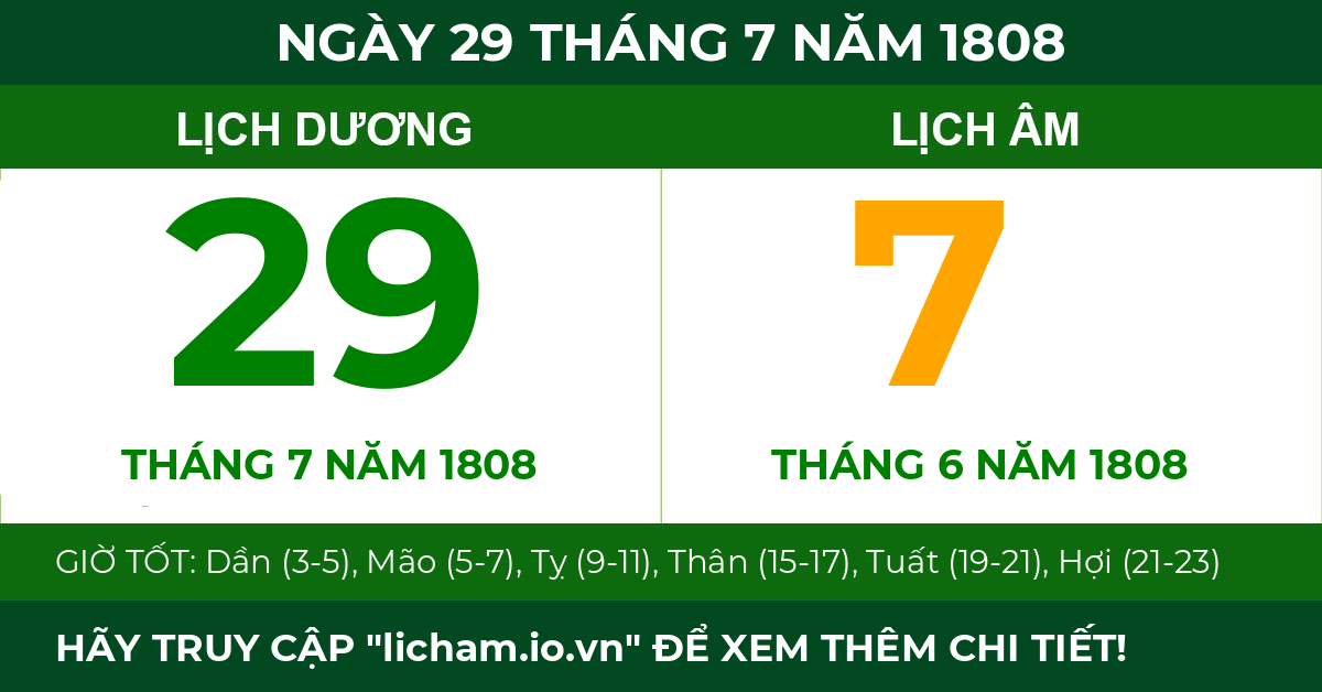 lịch âm ngày 29 tháng 7 năm 1808