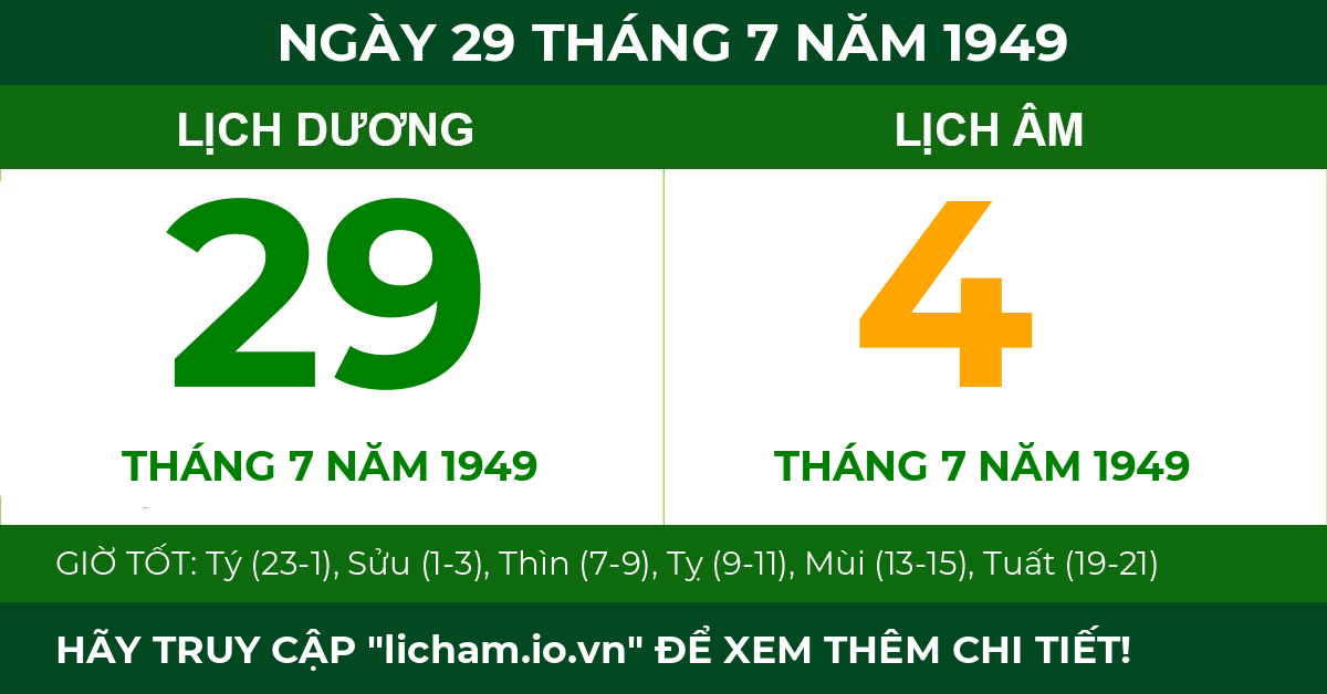 lịch âm ngày 29 tháng 7 năm 1949