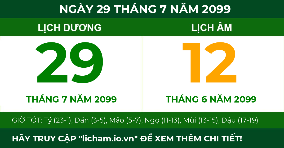 lịch âm ngày 29 tháng 7 năm 2099