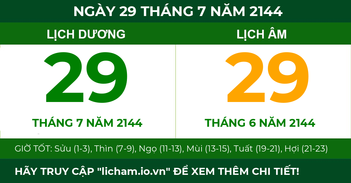 lịch âm ngày 29 tháng 7 năm 2144