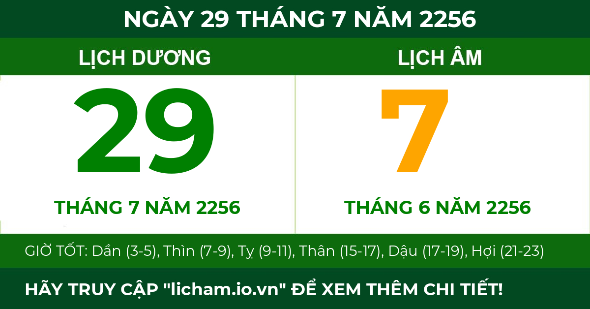 lịch âm ngày 29 tháng 7 năm 2256