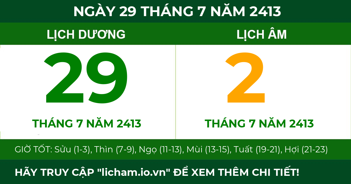 lịch âm ngày 29 tháng 7 năm 2413