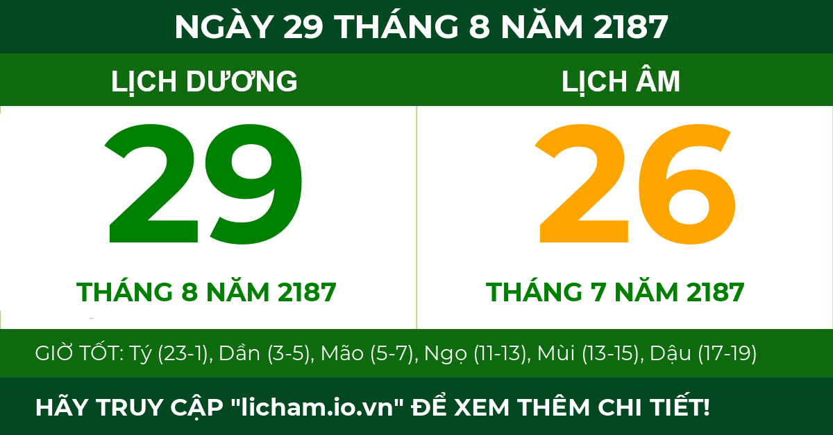 lịch âm ngày 29 tháng 8 năm 2187