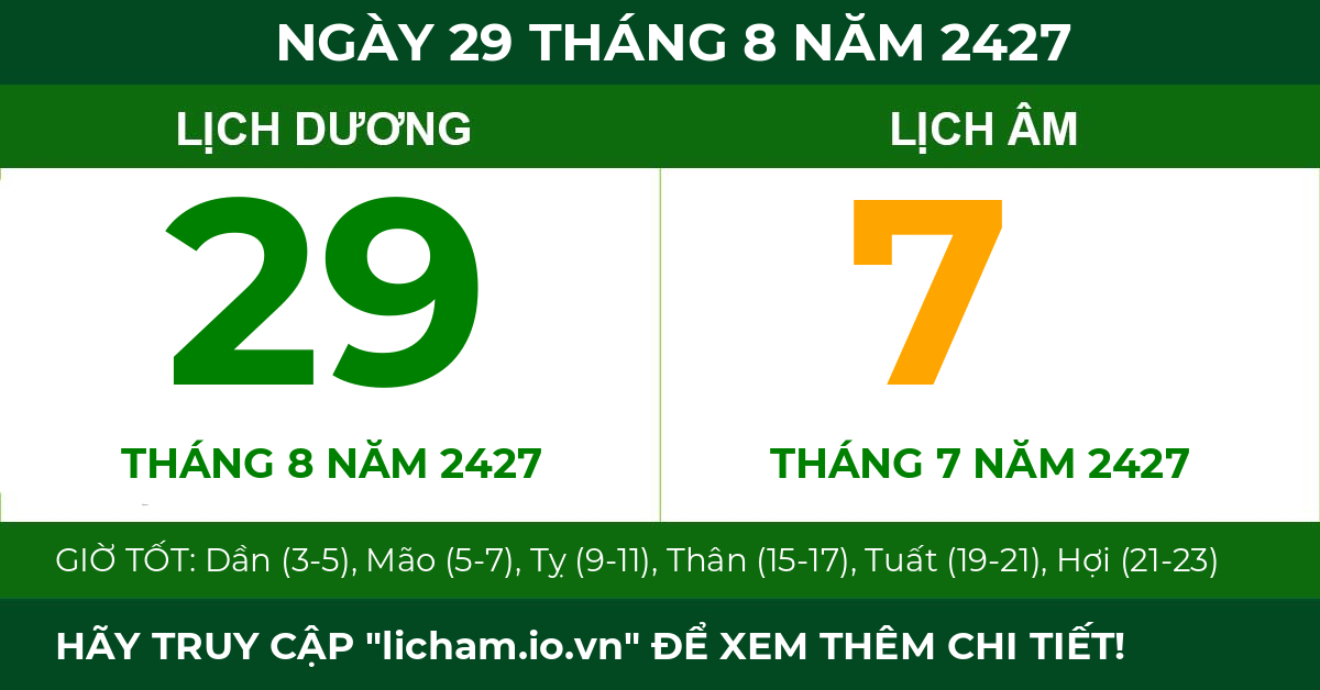 lịch âm ngày 29 tháng 8 năm 2427