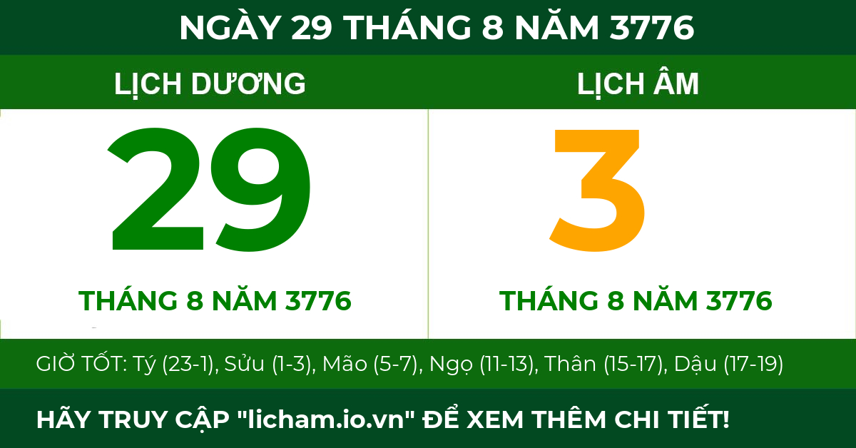 lịch âm ngày 29 tháng 8 năm 3776