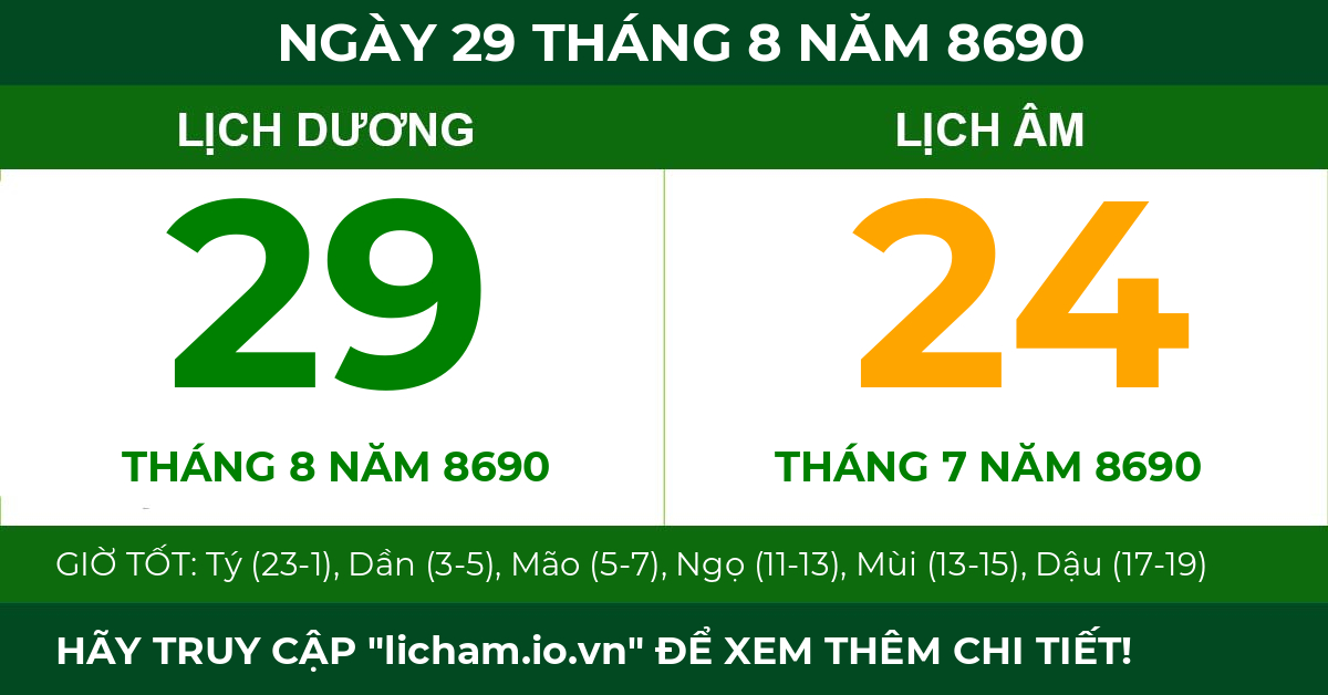 lịch âm ngày 29 tháng 8 năm 8690