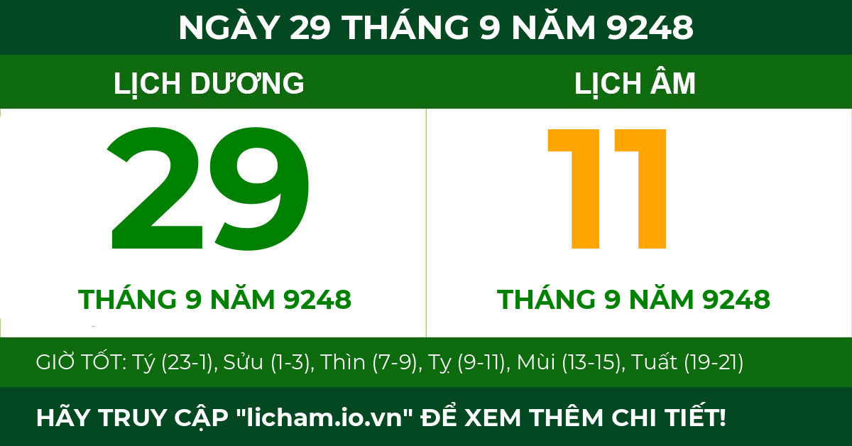 lịch âm ngày 29 tháng 9 năm 9248