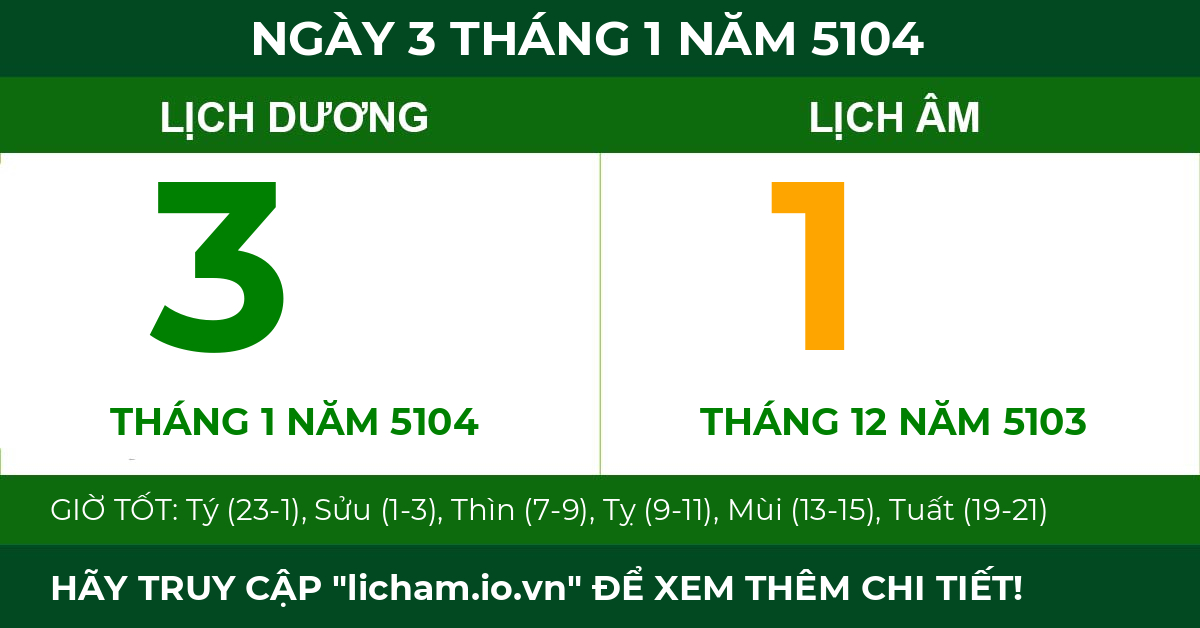 lịch âm ngày 3 tháng 1 năm 5104