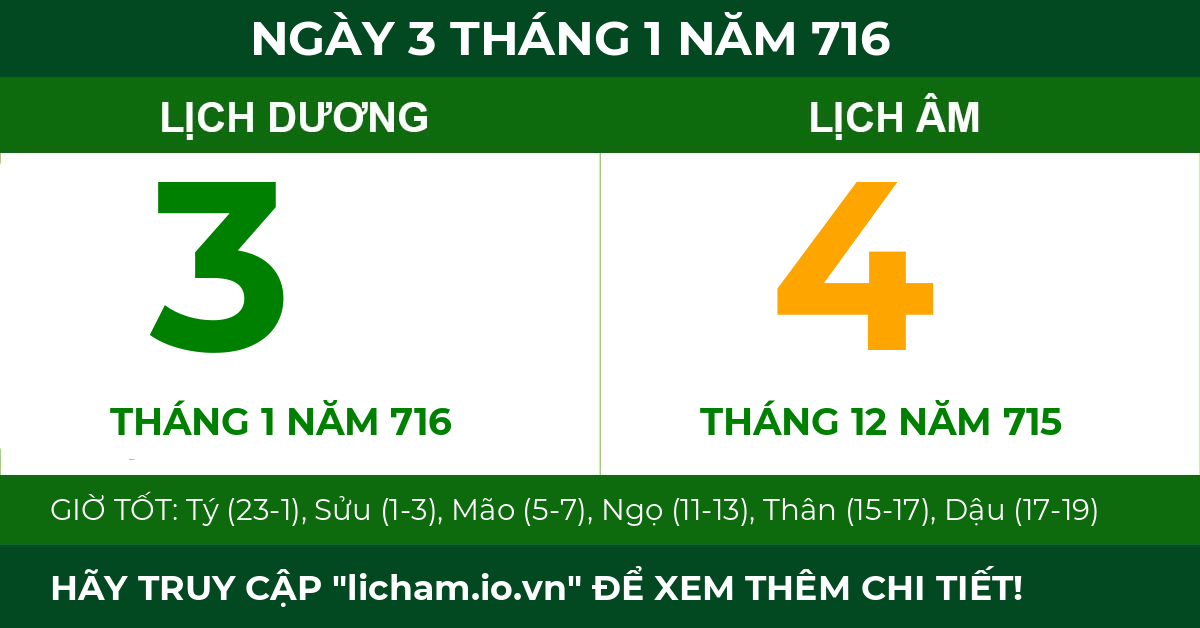 lịch âm ngày 3 tháng 1 năm 716