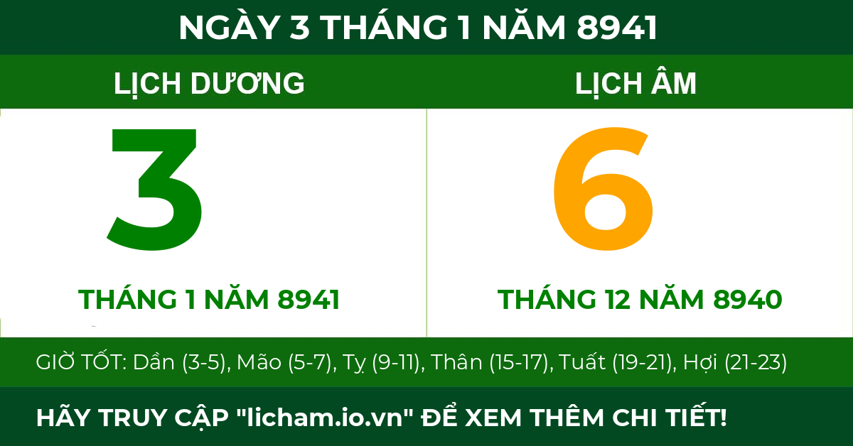 lịch âm ngày 3 tháng 1 năm 8941