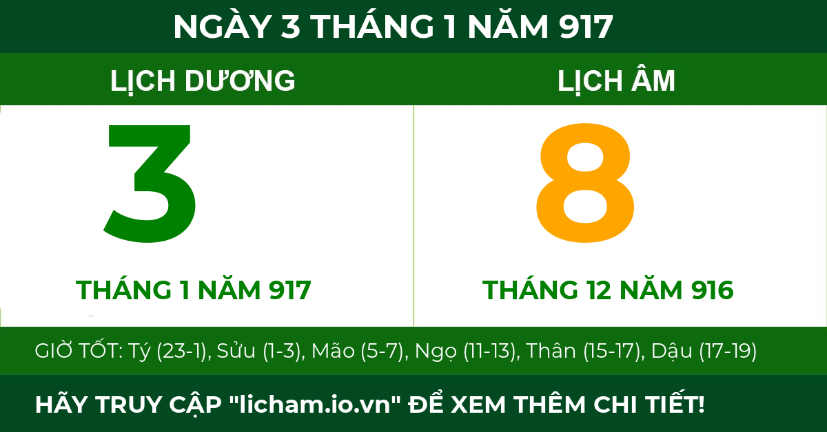lịch âm ngày 3 tháng 1 năm 917