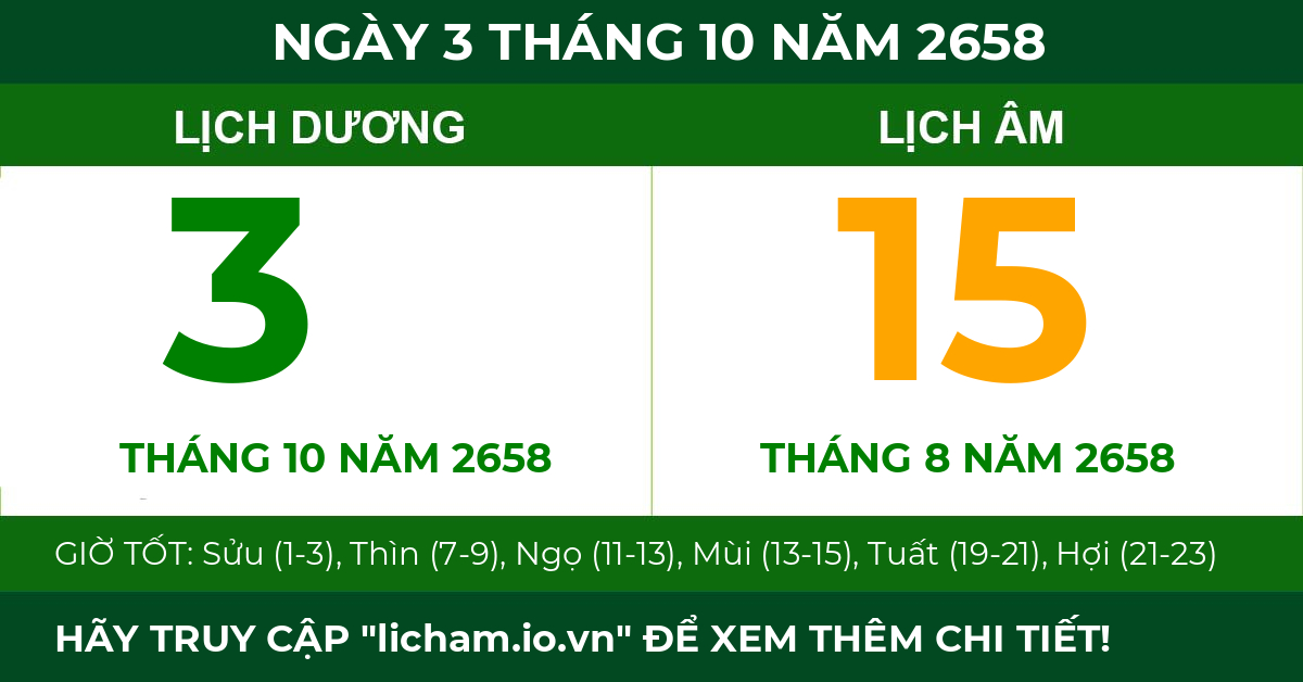 lịch âm ngày 3 tháng 10 năm 2658