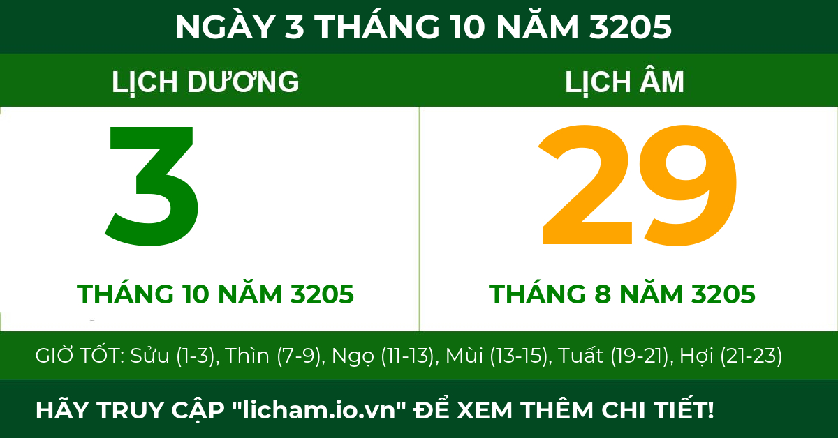 lịch âm ngày 3 tháng 10 năm 3205