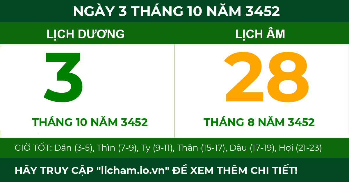 lịch âm ngày 3 tháng 10 năm 3452