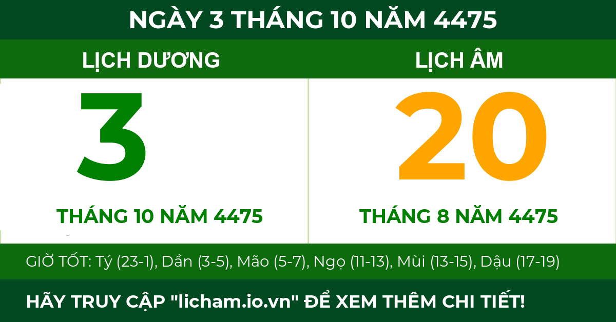 lịch âm ngày 3 tháng 10 năm 4475