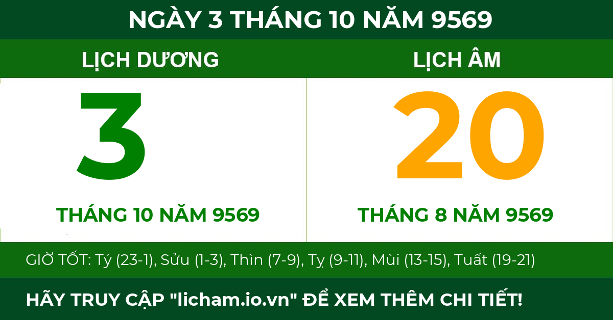 lịch âm ngày 3 tháng 10 năm 9569