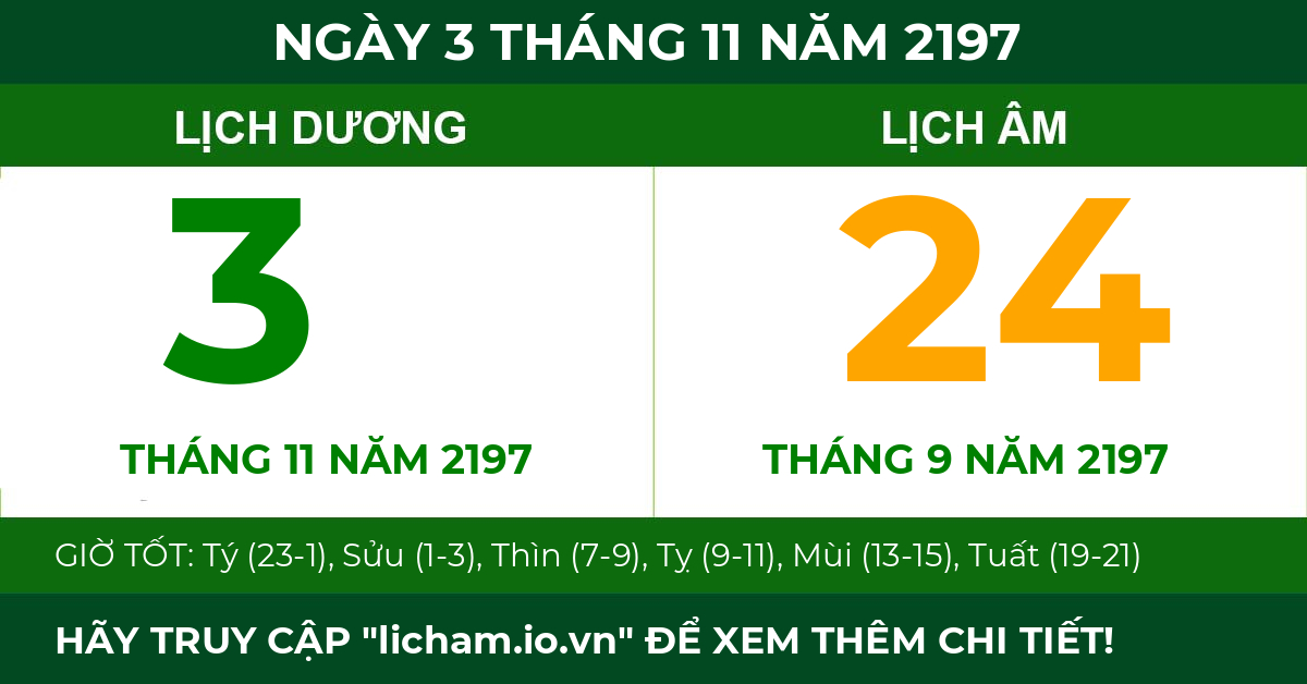 lịch âm ngày 3 tháng 11 năm 2197