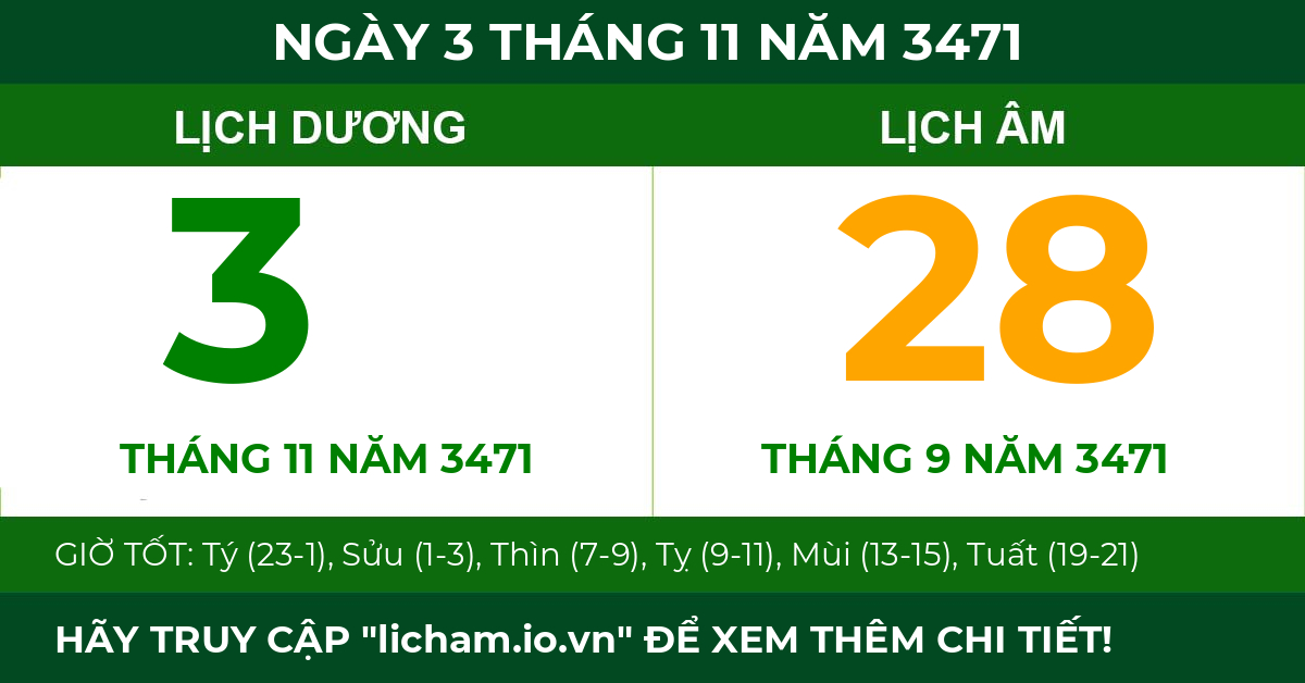 lịch âm ngày 3 tháng 11 năm 3471