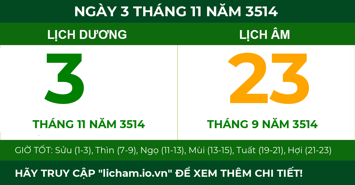 lịch âm ngày 3 tháng 11 năm 3514