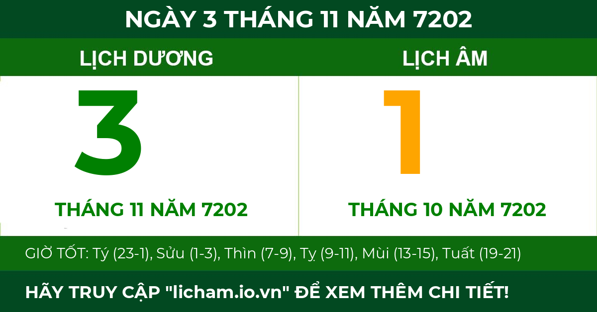lịch âm ngày 3 tháng 11 năm 7202