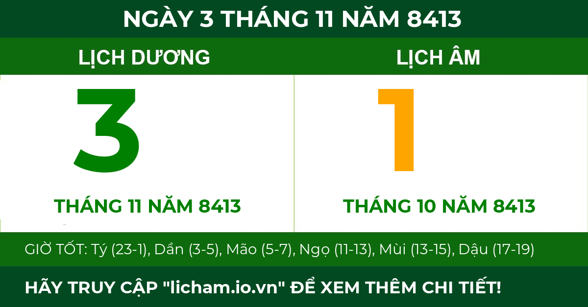 lịch âm ngày 3 tháng 11 năm 8413