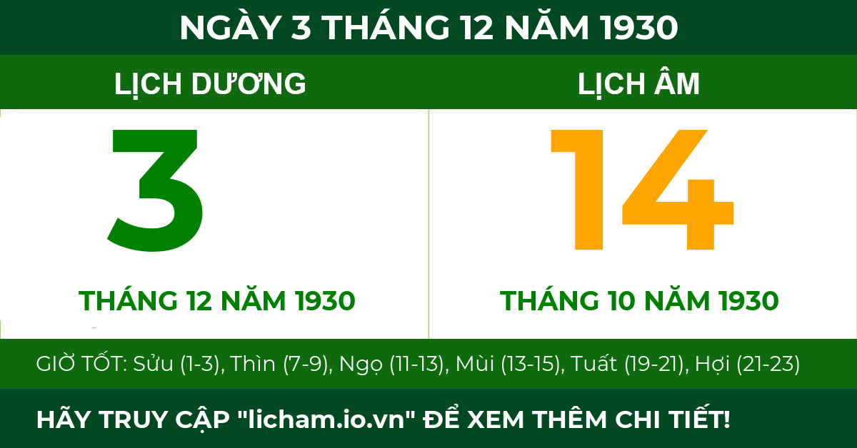 lịch âm ngày 3 tháng 12 năm 1930