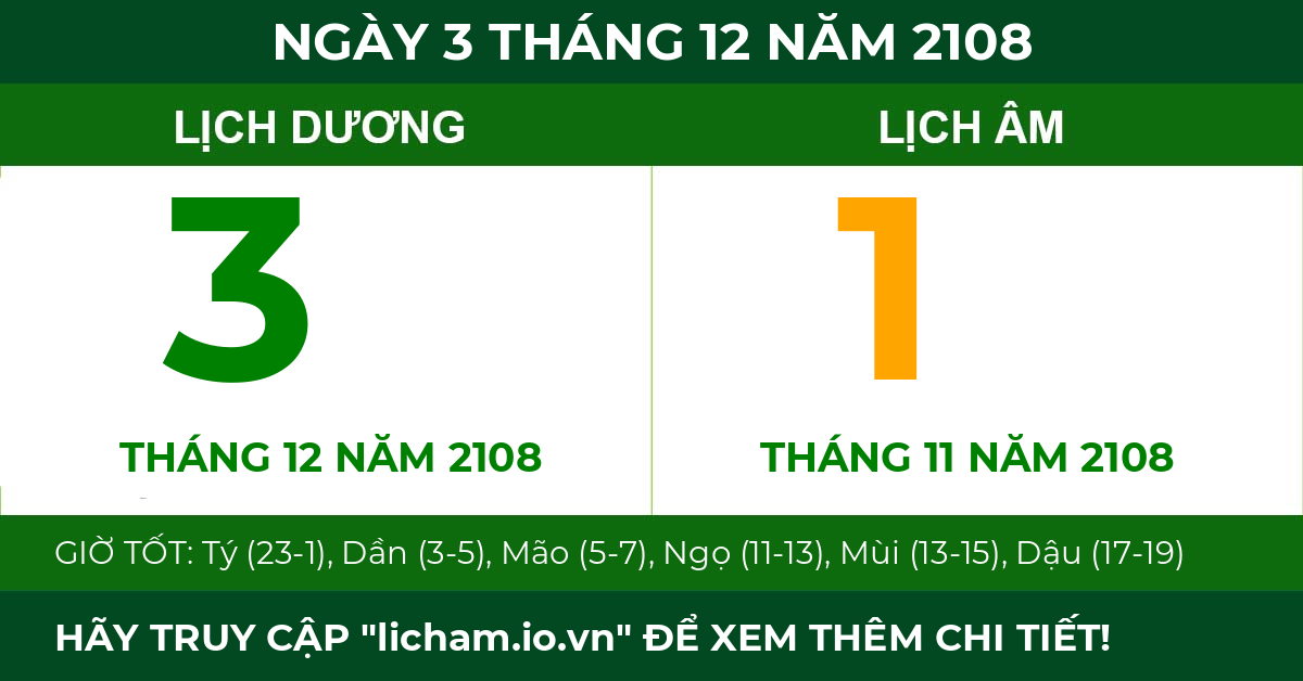 lịch âm ngày 3 tháng 12 năm 2108