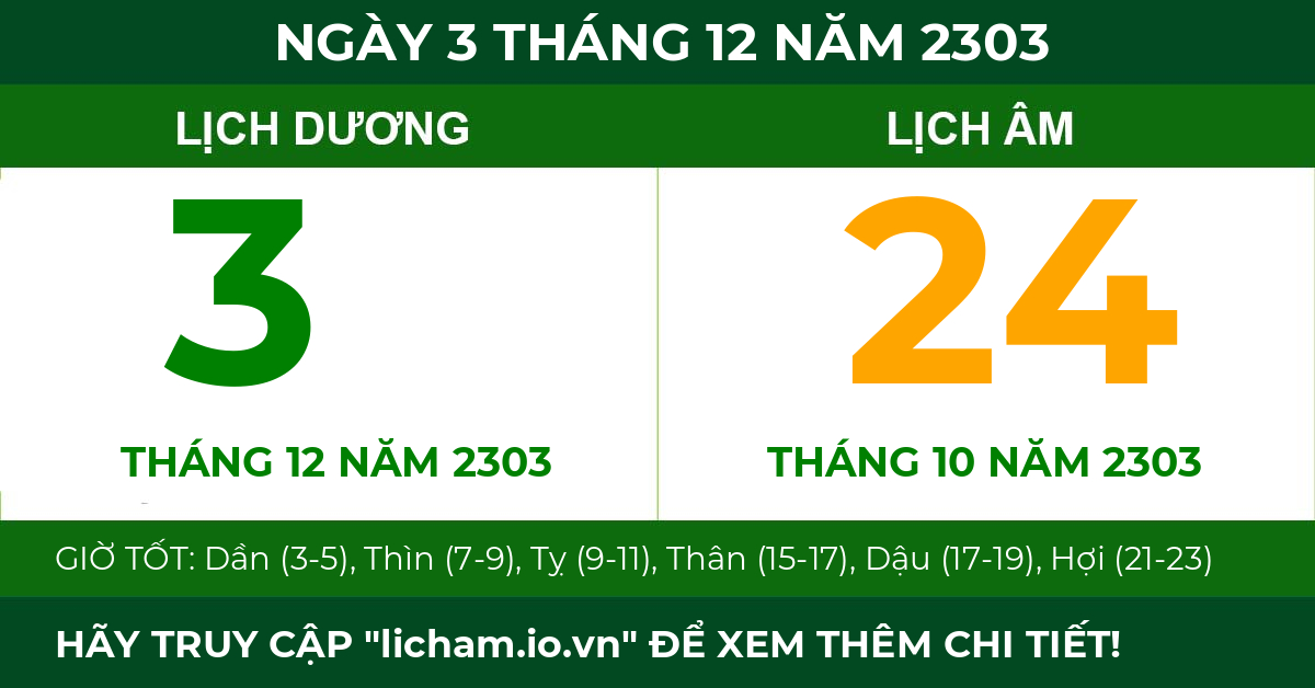 lịch âm ngày 3 tháng 12 năm 2303
