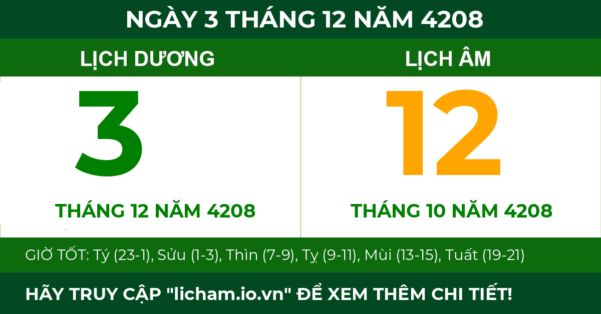 lịch âm ngày 3 tháng 12 năm 4208