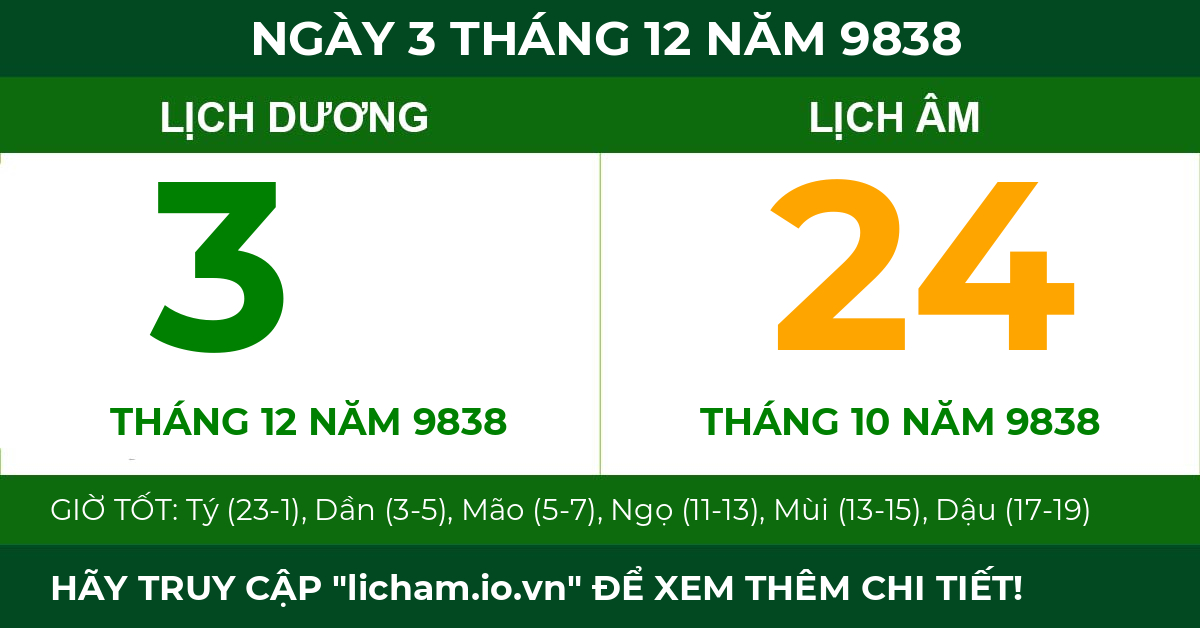 lịch âm ngày 3 tháng 12 năm 9838
